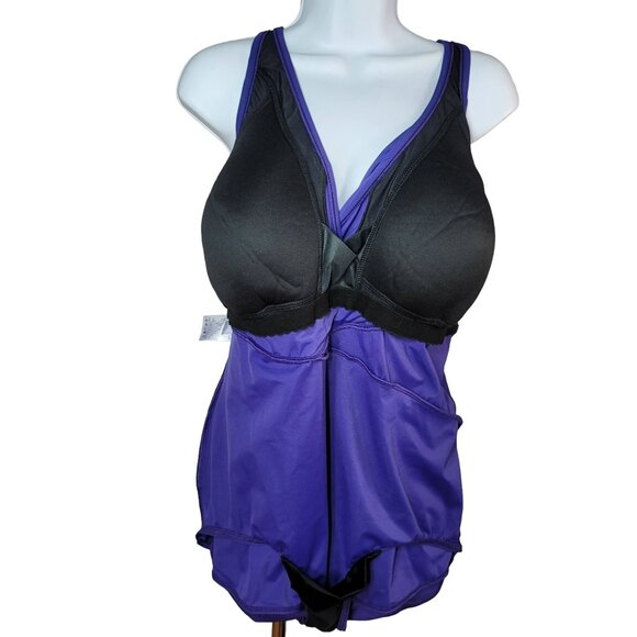 Lands' End Skirted Swimsuit Purple 24W V Neck No Wire Wrap One Piece Slimming - Picture 6 of 8